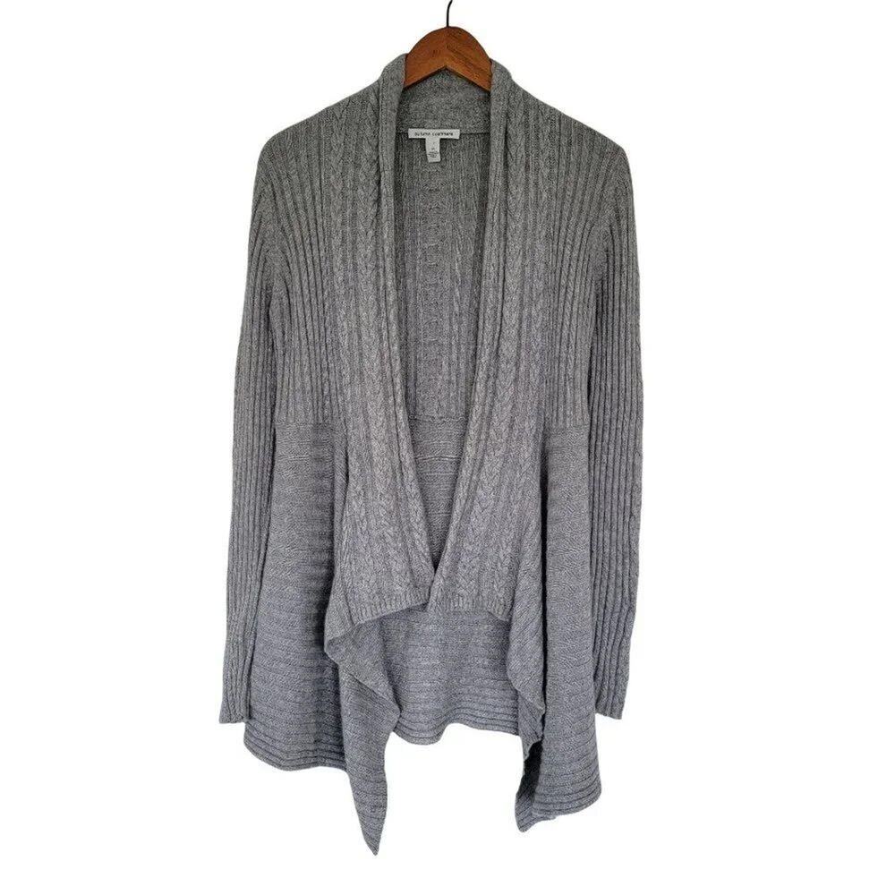 Autumn Cashmere Wool Asymmetric Open Front Cardigan Women M Gray Italian Yarn